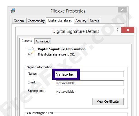 Screenshot of the Veriato Inc. certificate